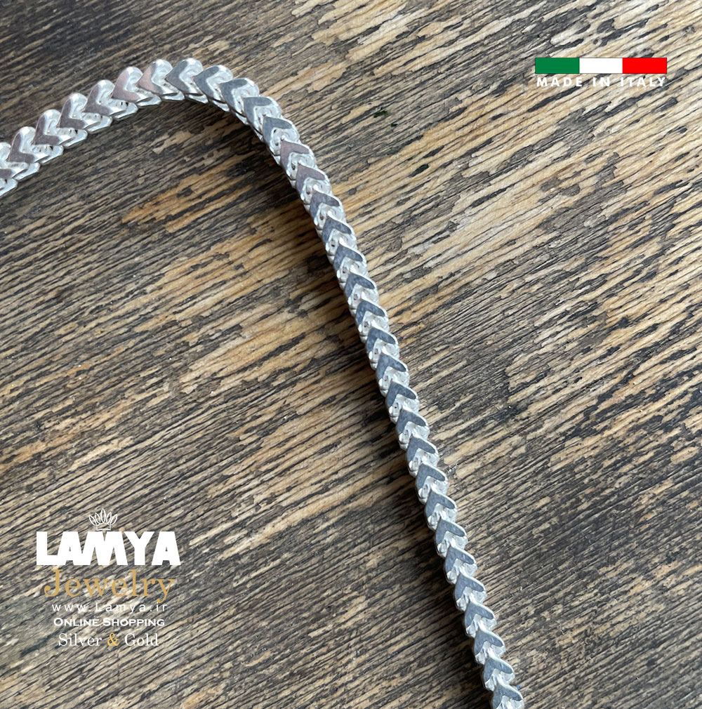 ست زنجیر و دستبند نقره ایتالیا مدل ونیزی 3 بعدی 4mil کد N133
