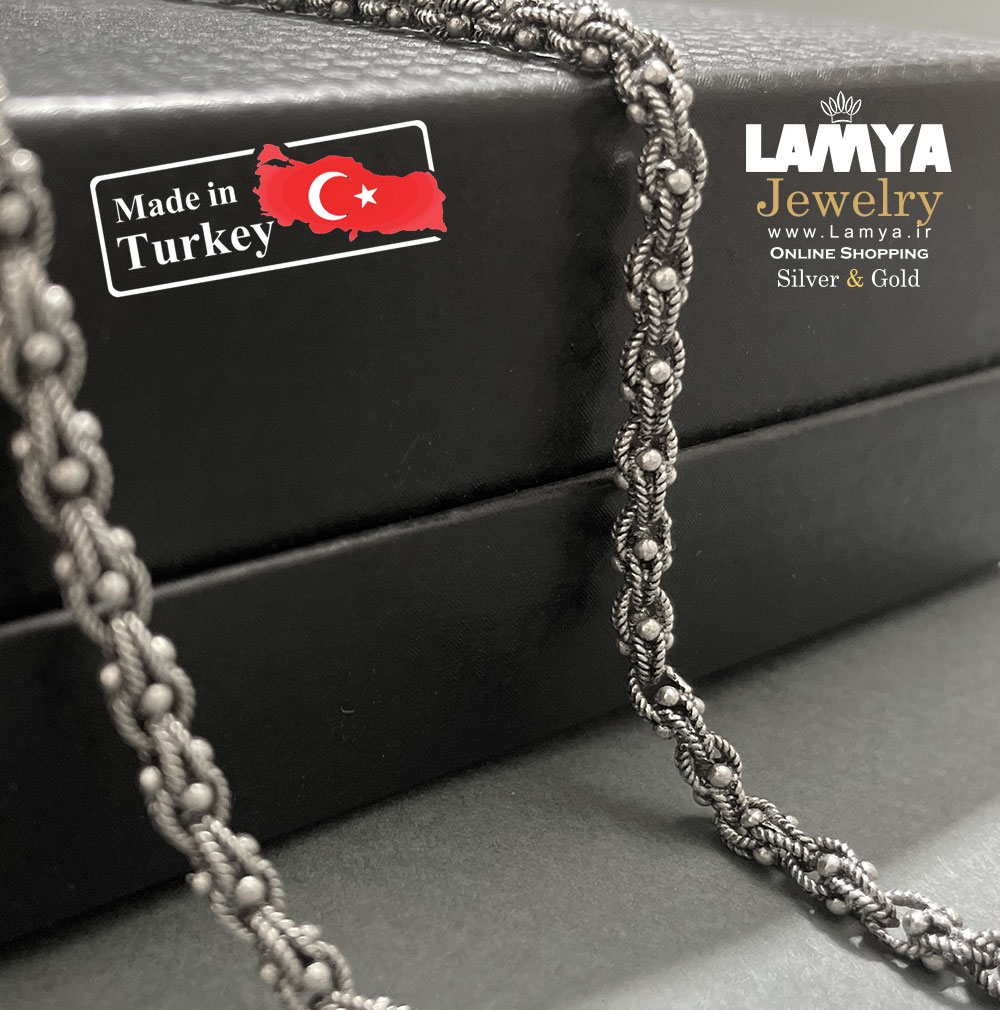 زنجیر نقره ترکیه مدل رولو طرح بافت کدG110