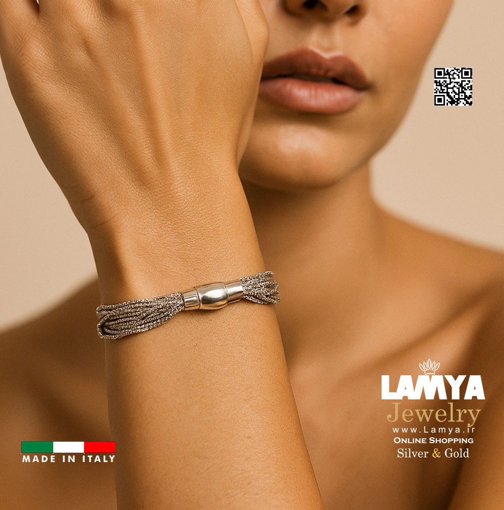 دستبند نقره زنانه ایتالیایی مدل چند رشته ای قفل مگنتی کد D125 - گالری نقره لمیا LAMYA